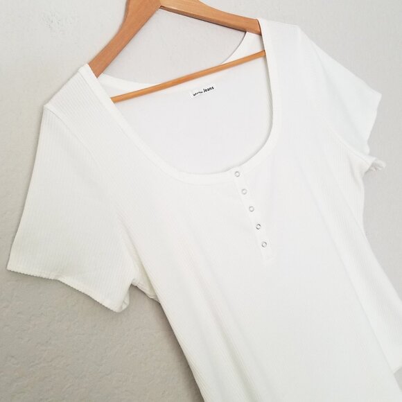 Reformation Rawson Ribbed Bodysuit White Plus Size 3X Short Sleeves Classic $78 - Picture 12 of 16